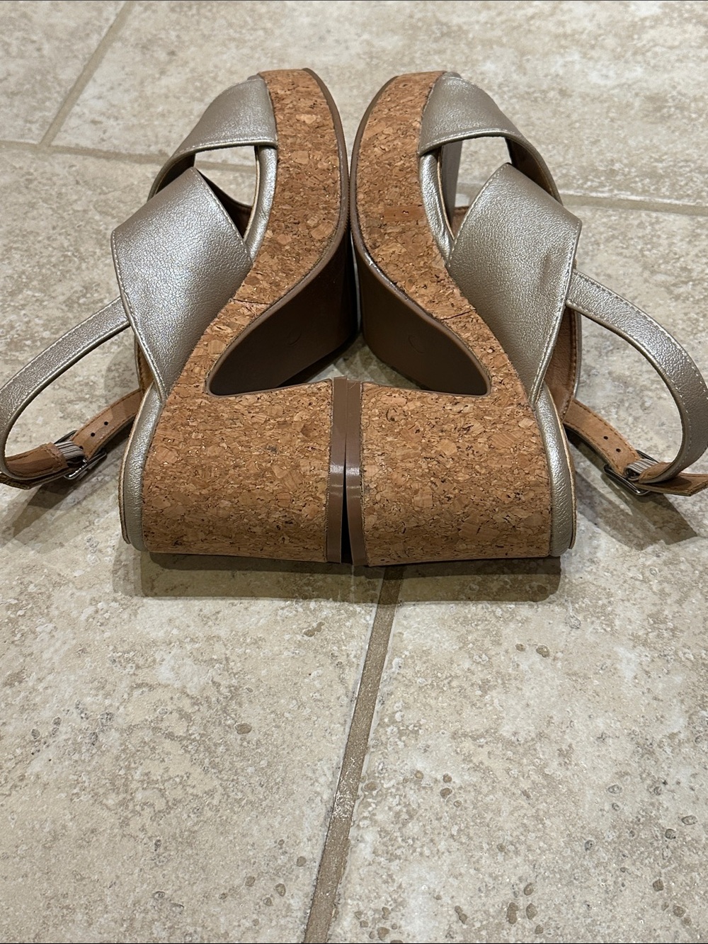 NWOT Yellow Box Metallic Taupe Cork Platform Wedges - Picture 4 of 9